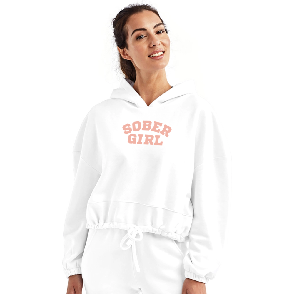 Sober Girl University Cropped Sweatshirt - white
