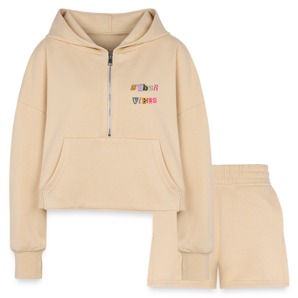 Sober Vibes Women’s Cropped Hoodie & Jogger Short Set - nude