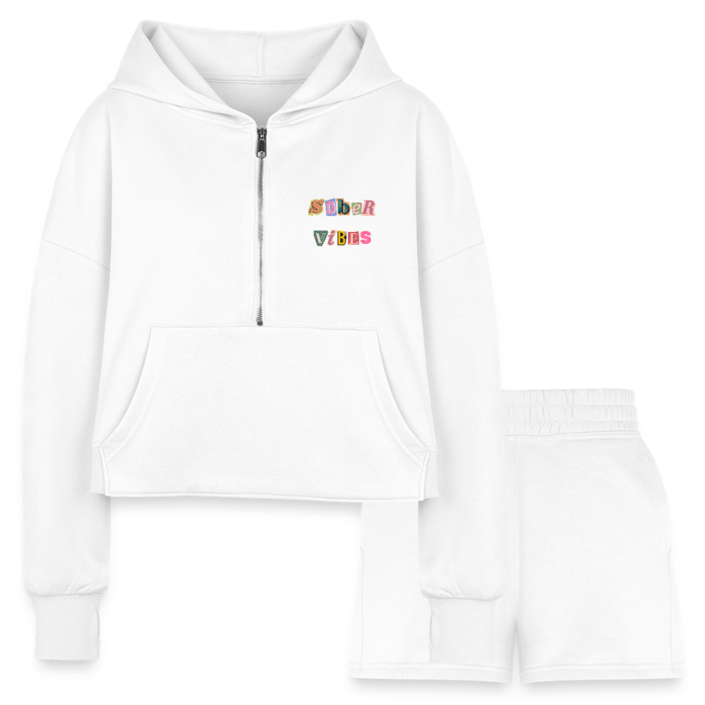 Sober Vibes Women’s Cropped Hoodie & Jogger Short Set - white